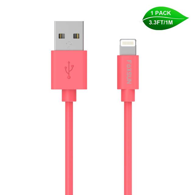 Foxsun AM001003 iPhone Charging Cable 3.3 FT/1M Lightning Cable for iPhone 7/7Plus/6/6Plus/6S/6S Plus/5/5S/5C/SE, iPad Pro/Air/Mini (Red) | AM001003