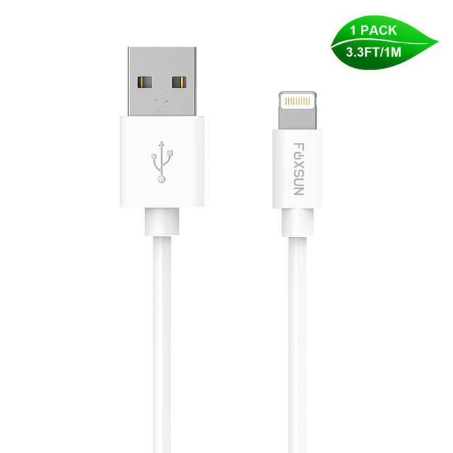 Foxsun AM001002 iPhone Charging Cable 3.3 FT/1M Lightning Cable for iPhone 7/7Plus/6/6Plus/6S/6S Plus/5/5S/5C/SE, iPad Pro/Air/Mini (White) | AM001002