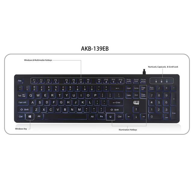 ADESSO AKB-139EB Large Print Illuminated Desktop Keyboard | AKB-139EB