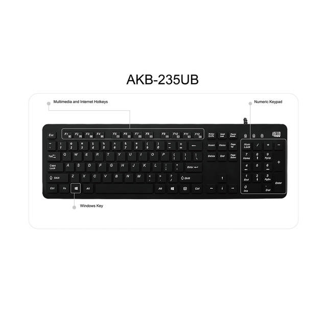 ADESSO AKB-235UB Antimicrobial Waterproof Desktop Keyboard | AKB-235UB