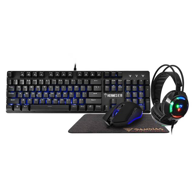 Gamdias GD-HERMES E1B 4-IN-1 COMBO, Gaming Keyboard and Headset with Mouse and Extended Mouse Pad, Multi | GD-HERMES E1B COMBO