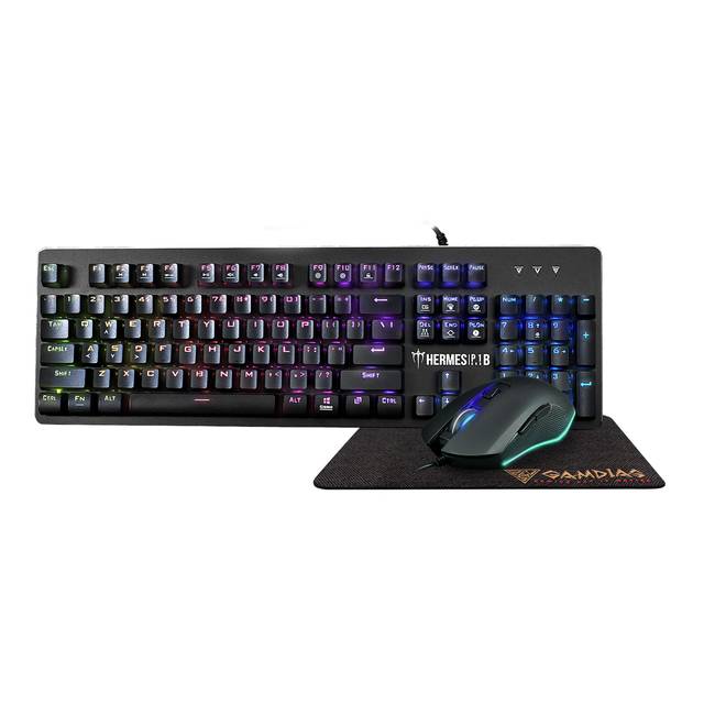 Gamdias GD-HERMES P1B 3-IN-1 COMBO, Gaming RGB Keyboard with Mouse and Extended Mouse Pad, Multi | GD-HERMES P1B COMBO