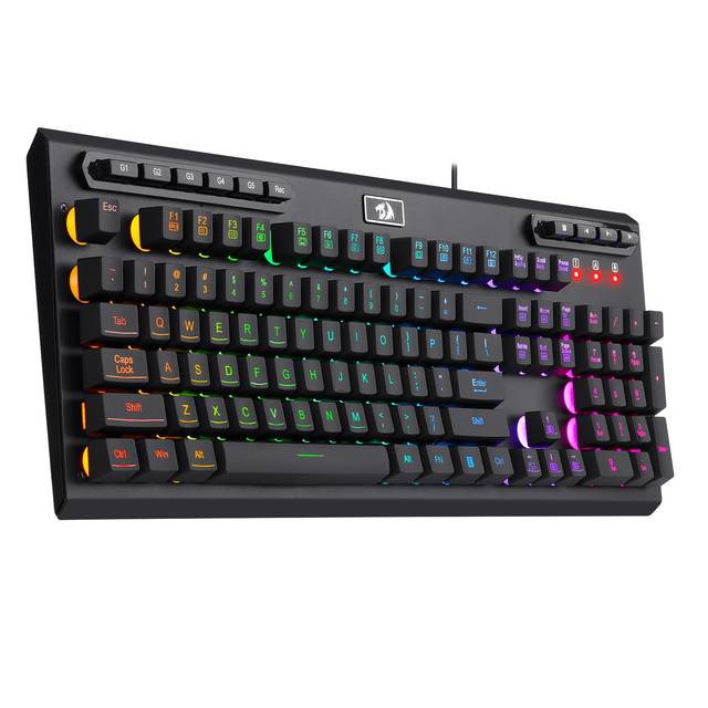 Redragon K513 RGB Membrane Gaming Keyboard, Standard 104 Keys Linear Mechanical-Feel Keyboard w/ 5 Extra On-Board Macro G Keys, Dedicated Media Control, Solid Metal Top Case | K513