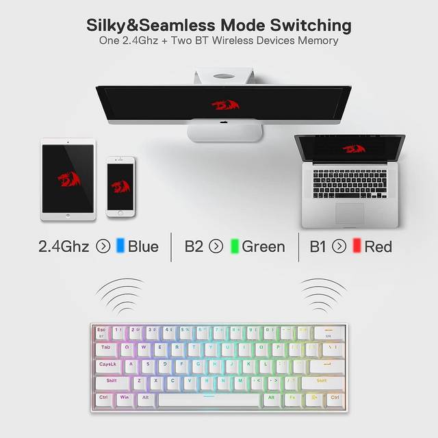Redragon K530 RED SWITCH K530 Pro Draconic 60% Wireless RGB Mechanical Keyboard, BT/2.4Ghz/Wired 3-Mode 61 Keys Compact Gaming Keyboard w/Hot-Swap Socket, Free-Mod Plate Mounted PCB & Linear Red Switch | K530 RED SWITCH