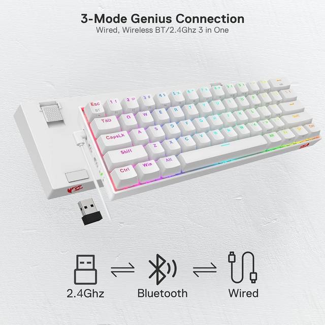 Redragon K530 RED SWITCH K530 Pro Draconic 60% Wireless RGB Mechanical Keyboard, BT/2.4Ghz/Wired 3-Mode 61 Keys Compact Gaming Keyboard w/Hot-Swap Socket, Free-Mod Plate Mounted PCB & Linear Red Switch | K530 RED SWITCH