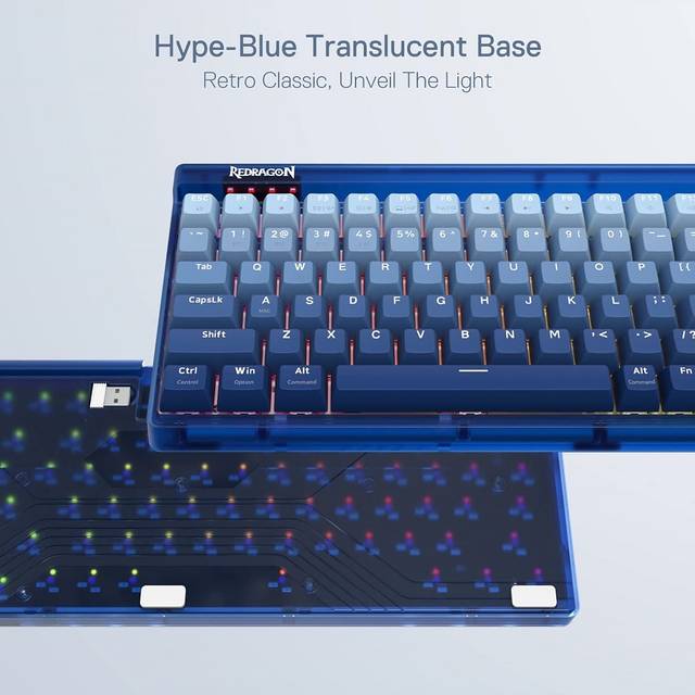Redragon K656 PRO 3-Mode Wireless RGB Gaming Keyboard, 100 Keys Mechanical Keyboard w/Translucent Board, Hot-Swappable Socket, Sound Absorbing Foam & Custom Tactile Switch, Gradient BlueMade | K656
