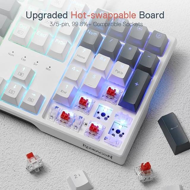 Redragon K668RGB Gaming Keyboard, 104 Keys and Extra 4 Hotkeys Wired Mechanical Keyboard w/Sound Absorbing Foams, Upgraded Hot-swappable Socket, Mixed Color Keycaps, Red Switch | K668RGB