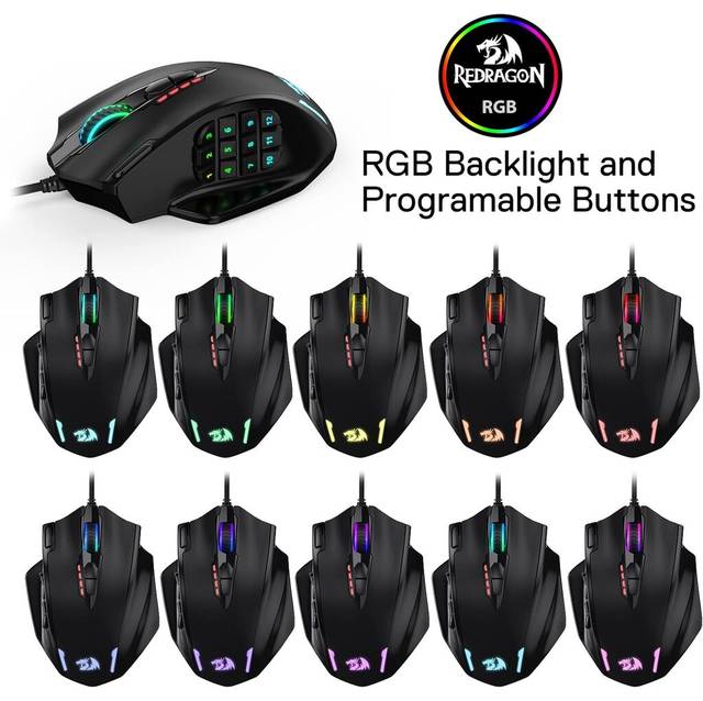 Redragon M908 IMPACT MMO Gaming Mouse up to 12,400 DPI High Precision Mouse for PC, 18 Programmable Buttons, Weight Tuning Cartridge, 12 Side Buttons, 5 programmable user profiles, 16.8 Million Customizing LED Color Option | M908