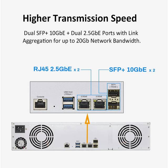 TERRAMASTER U8-450 NAS Server Rackmount 2U 8-Bay High Speed Network Attached Storage with Atom C3558R Quad-core CPU, 8GB DDR4 Memory, Dual SFP+ 10GbE Interfaces, Dual 2.5GbE Ports Diskless | U8-450