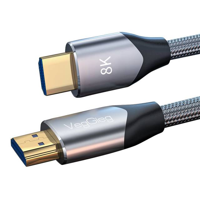 VegGieg V-H403 8K HDMI Cable 48Gbps 6.6FT/2M, Braided Cord-4K@120Hz 8K@60Hz, DTS:X, HDCP 2.2 & 2.3, HDR 10 Compatible with TV/PS5/HDTV/Blu-ray | V-H403
