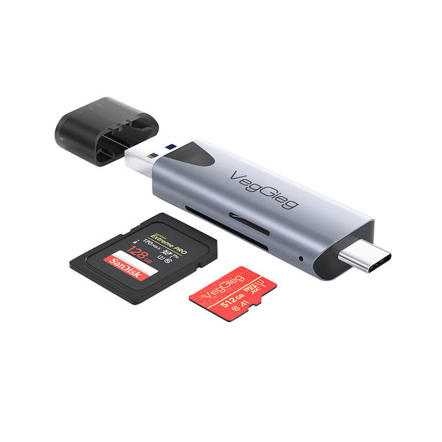 VegGieg V-C307 SD Card Reader, Dual Connector USB 3.0/USB C Memory Reader Adapter - Supports TF, Micro SD, Compatible with MacBook Pro, Air, iPad Galaxy S21 etc. | V-C307