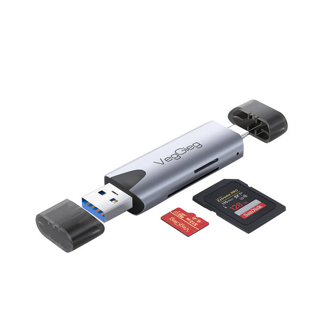 VegGieg V-C307 SD Card Reader, Dual Connector USB 3.0/USB C Memory Reader Adapter - Supports TF, Micro SD, Compatible with MacBook Pro, Air, iPad Galaxy S21 etc. | V-C307