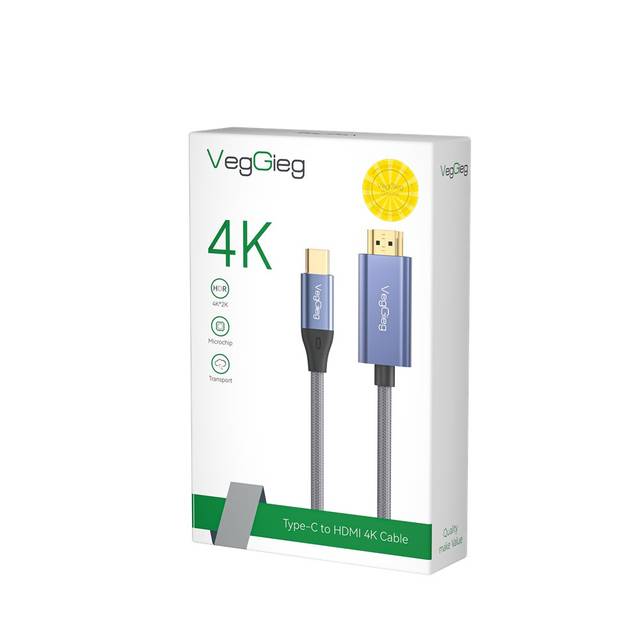 VegGieg V-Z625 6.6FT/2M USB C to HDMI Cable 4K, Anti-Interference Gold-Plated Plugs, Aluminum Type-C to HDMI Cord - Thunderbolt 3 and 4 Compatible for iPhone 15 Series, MacBook, iMac, iPad Pro, Galaxy, Surface, Dell, HP | V-Z625