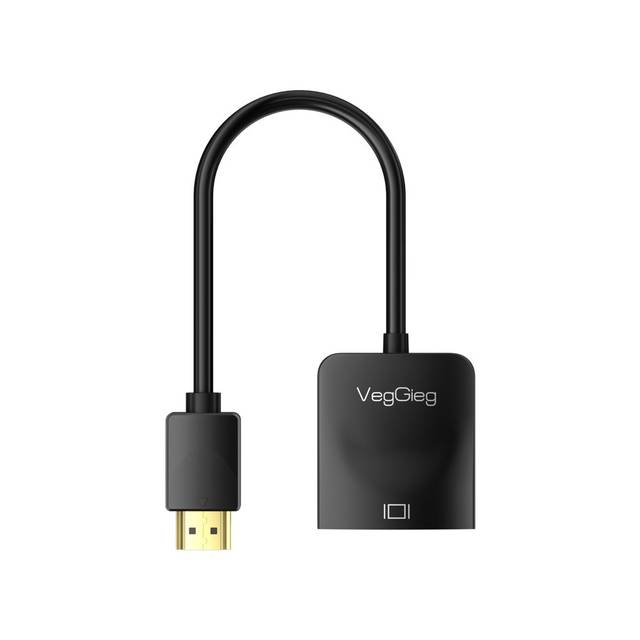 VegGieg V-Z902 HDMI to VGA, Gold-Plated HDMI to VGA Adapter (Male to Female) for Computer, Desktop, Laptop, PC, Monitor, Projector, HDTV, Chromebook, Raspberry Pi, Roku, Xbox and More - Black | V-Z902