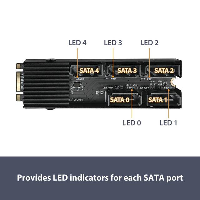 VANTEC UGT-M2670 M.2 PCIe Gen3x2 B+M Key To 5 Ports SATA III Expansion Card | UGT-M2670