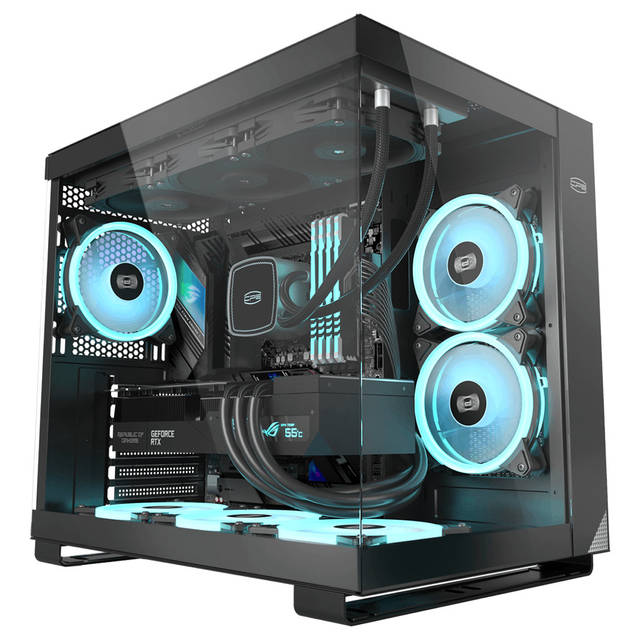 PCCOOLER CPS C3T500 ARGB BK PC Case, Dual-Chamber Mid-Tower ATX Case, Desktop Computer Case w/ 6 ARGB Fans Pre-installed w/ Fan Hub, Column-Free Design, Tempered Glass, USB 3.1 Gen 2 Type-C, Black | C3T500 ARGB BK