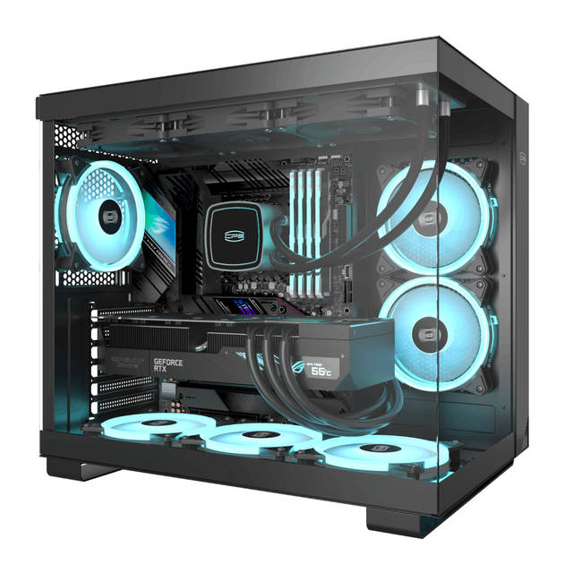 PCCOOLER CPS C3T500 ARGB BK PC Case, Dual-Chamber Mid-Tower ATX Case, Desktop Computer Case w/ 6 ARGB Fans Pre-installed w/ Fan Hub, Column-Free Design, Tempered Glass, USB 3.1 Gen 2 Type-C, Black | C3T500 ARGB BK