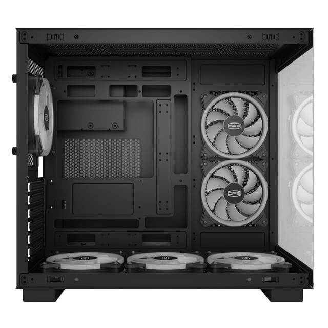 PCCOOLER CPS C3T500 ARGB BK PC Case, Dual-Chamber Mid-Tower ATX Case, Desktop Computer Case w/ 6 ARGB Fans Pre-installed w/ Fan Hub, Column-Free Design, Tempered Glass, USB 3.1 Gen 2 Type-C, Black | C3T500 ARGB BK