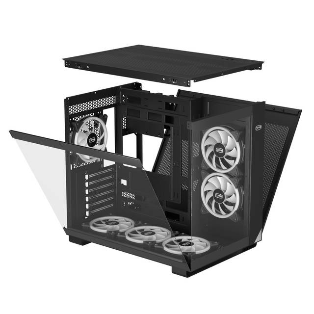 PCCOOLER CPS C3T500 ARGB BK PC Case, Dual-Chamber Mid-Tower ATX Case, Desktop Computer Case w/ 6 ARGB Fans Pre-installed w/ Fan Hub, Column-Free Design, Tempered Glass, USB 3.1 Gen 2 Type-C, Black | C3T500 ARGB BK