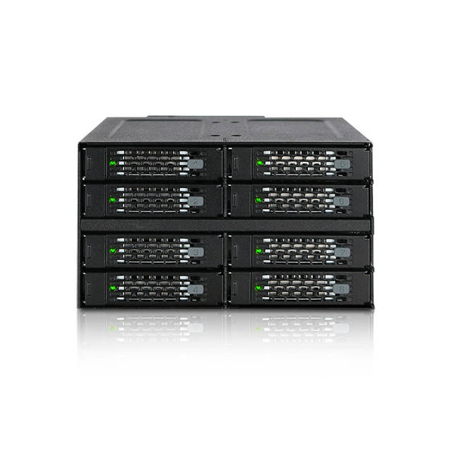 ICY DOCK ToughArmor MB508SP-B Rugged Full Metal 8 Bay 2.5 inch SAS/SATA SSD/HDD Backplane Cage for 2x External 5.25 inch Bay (Black) | MB508SP-B