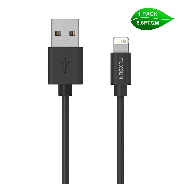 Foxsun AM001005 iPhone Charging Cable 6.6 FT/2M Lightning Cable for iPhone 7/7Plus/6/6Plus/6S/6S Plus/5/5S/5C/SE, iPad Pro/Air/Mini (Black) | AM001005