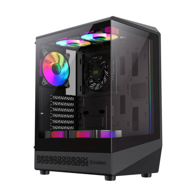 GameMax Vista COC BK ATX Mid-Tower Gaming Case Features Motherboard Back End Cooling 5 ARGB Fans | VISTA COC BK