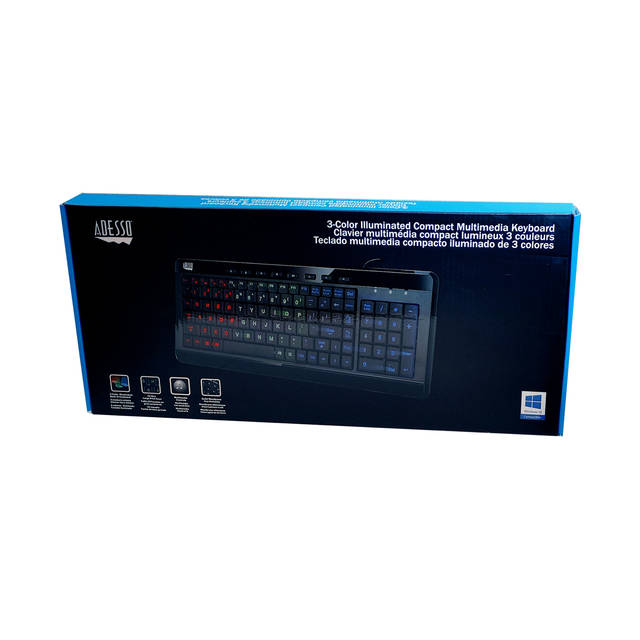 ADESSO AKB-120EB 3-Color Illuminated Compact Multimedia Keyboard | AKB-120EB