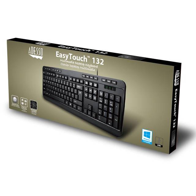 Adesso AKB-132UB Spill-Resistant Multimedia Desktop Keyboard (USB) | AKB-132UB