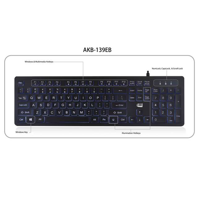 ADESSO AKB-139EB Large Print Illuminated Desktop Keyboard | AKB-139EB