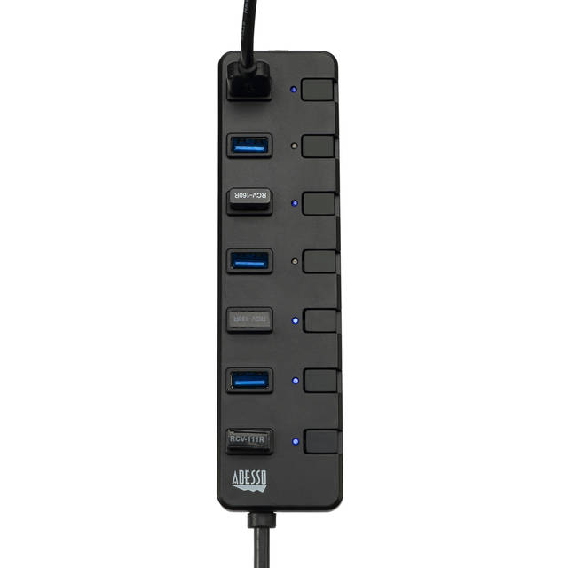 ADESSO AUH-3070P 7-Port USB 3.0 Hub with Individual Power Switch and Power Adapter | AUH-3070P