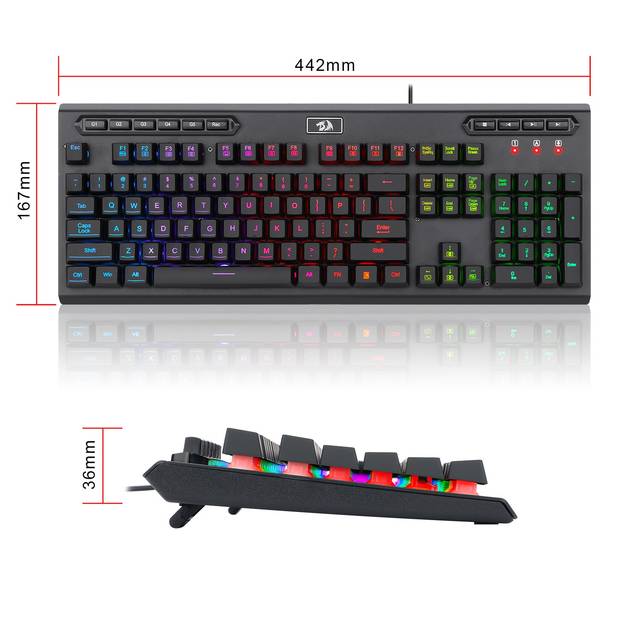 Redragon K513 RGB Membrane Gaming Keyboard, Standard 104 Keys Linear Mechanical-Feel Keyboard w/ 5 Extra On-Board Macro G Keys, Dedicated Media Control, Solid Metal Top Case | K513