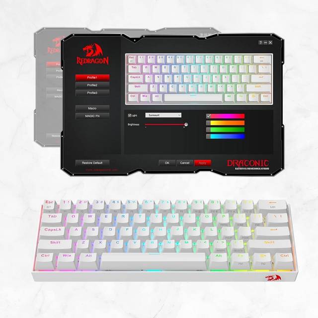 Redragon K530 RED SWITCH K530 Pro Draconic 60% Wireless RGB Mechanical Keyboard, BT/2.4Ghz/Wired 3-Mode 61 Keys Compact Gaming Keyboard w/Hot-Swap Socket, Free-Mod Plate Mounted PCB & Linear Red Switch | K530 RED SWITCH