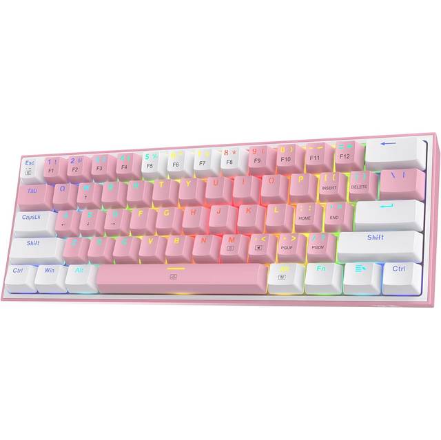 Redragon K617 FIZZ 60% Wired RGB Gaming Keyboard, 61 Keys Compact Mechanical Keyboard w/ White & Pink Mixed-Colored Keycaps, Linear Red Switch, Pro Driver Support | K617 PINK