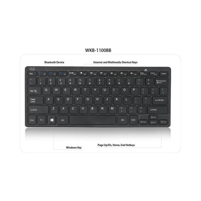 Adesso WKB-1100BB Bluetooth Wireless SlimTouch Mini Keyboard for Windows/Android OS | WKB-1100BB