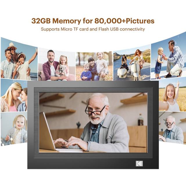 KODAK RWF-116 11.6 inch FHD 1366x768 IPS_2+32GB, black, Wooden Frame, WiFi Digital Photo Frame | RWF-116