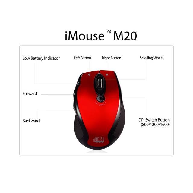 Adesso iMouse M20R Wireless Ergonomic Optical Mouse | IMOUSE M20R