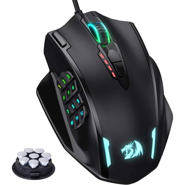 Redragon M908 IMPACT MMO Gaming Mouse up to 12,400 DPI High Precision Mouse for PC, 18 Programmable Buttons, Weight Tuning Cartridge, 12 Side Buttons, 5 programmable user profiles, 16.8 Million Customizing LED Color Option | M908