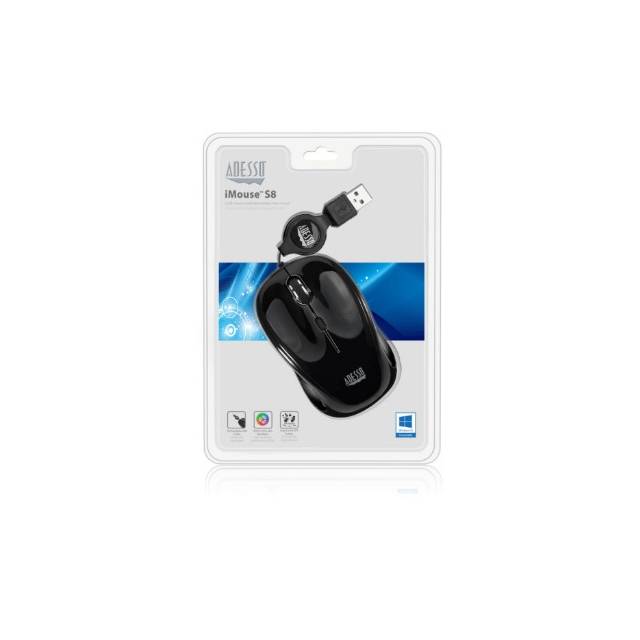 Adesso IMOUSE S8B USB Illuminated Retractable Mini Mouse (Black) | IMOUSE S8B