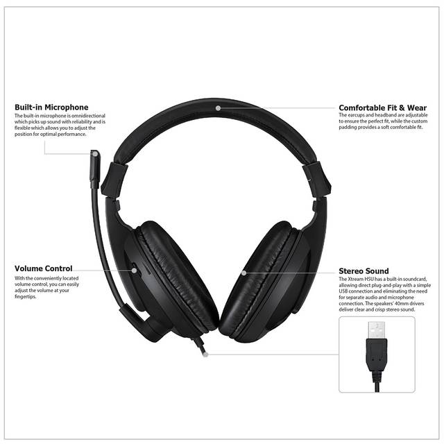 Adesso Xtream H5U Stereo USB Multimedia Headphones with Microphone | XTREAM H5U