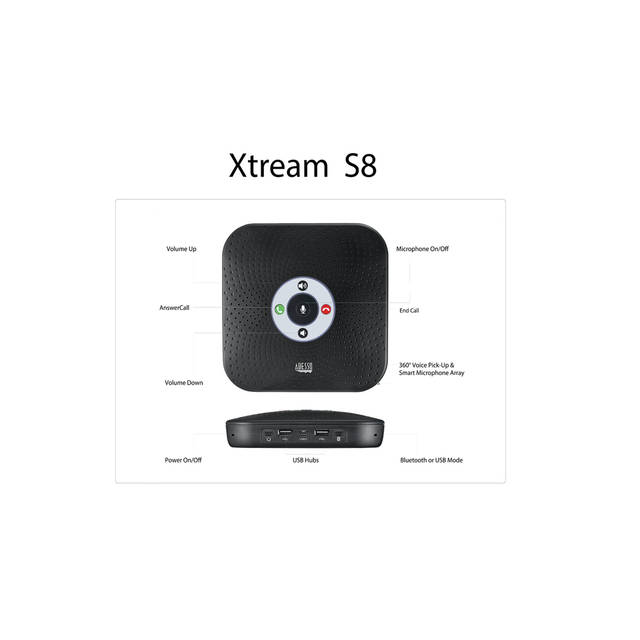 Adesso XTREAM S8 360 degree Conference Call Bluetooth/Wired Speaker with Microphone and USB 3.0 Hubs | XTREAM S8
